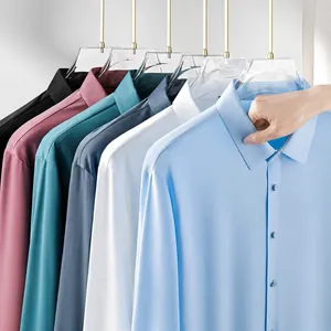 High elastic seamless long-sleeve men's shirt with non-iron business casual style