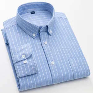 Chemise Oxford pour hommes à rayures verticales bleues en pur coton respirant