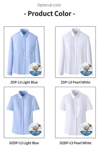 Women's non-ironing 100% cotton slim fit shirts in blue and pearl white options