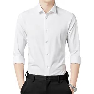 Professional men's white long-sleeved high-elasticity non-iron business casual shirt.