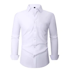 Camisa de vestir blanca de manga larga elástica en 4 direcciones para hombre