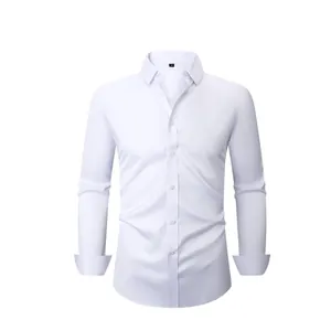 Camisa de vestir blanca de manga larga para hombre con una silueta limpia y ajuste entallado