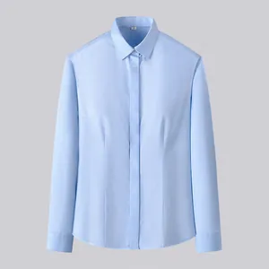 Light blue women's 100% cotton non-iron long sleeve professional slim fit shirt