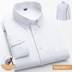 Chemise Oxford pour Homme 100% Coton Manches Longues Coupe Slim Business Décontractée à Carreaux Rayée Respirante Top