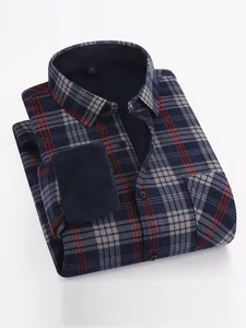Herrenhemd mit Marineblauem Karomuster und dickem Fleece-Futter für Winterwärme