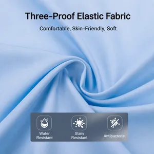 Light blue non-iron men's shirt fabric with water-repellent and anti-bacterial features.