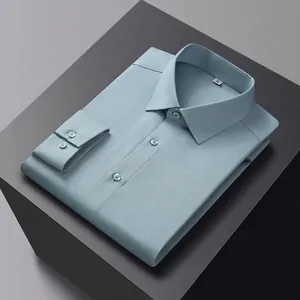 Premium non-iron water-resistant three-proof men's dress shirt in elegant light blue