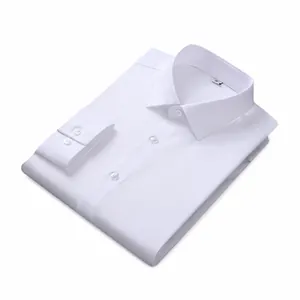Professional white long sleeve men's dress shirt with three-proof stain resistant fabric.