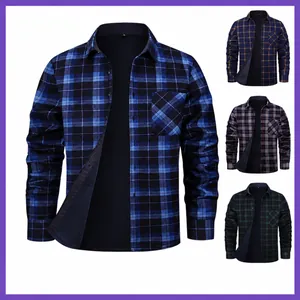 Herren Plaid Fleece-Gefüttert Hemd Verdickt Warm Langarm Flanell Button Down Lässig Business Top Winter Thermal Kariertes Hemd