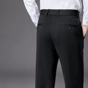 Heren slim fit zakelijke pantalon met rechte pijpen en stretch in zwart