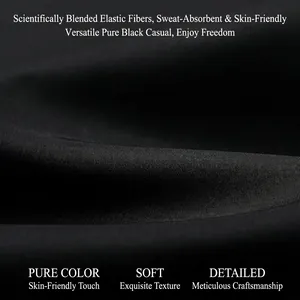 Detailweergave van premium zwarte stretchstof voor heren pantalon met slanke pasvorm