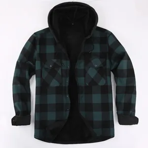 Veste chemise à carreaux pour homme avec capuche, doublure polaire chaude et poches poitrine