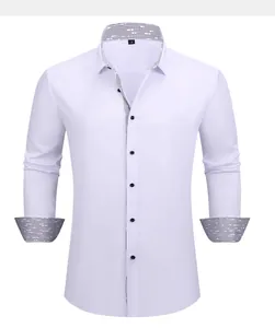 Camisa blanca de manga larga para hombre business casual con ribetes de contraste