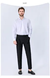 Full-length detailed view of a crisp white long-sleeved modal shirt for men on a model.