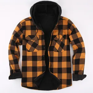 Chemise à capuche pour homme à carreaux jaune et noir avec doublure polaire chaude