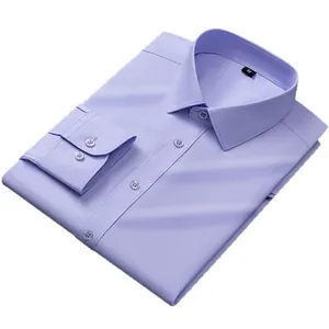 Professional light purple long-sleeved business shirt with modal fabric and standard collar.