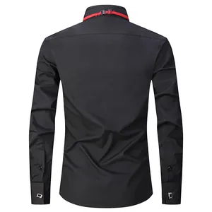 Elegant slim fit black dress shirt with wingtip collar for wedding and formal events