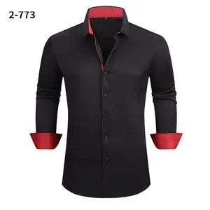 Camisa de manga larga para hombre en negro con forro rojo en contraste.