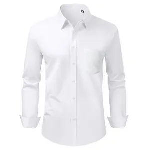 Chemise classique blanche à manches longues avec poche pour hommes, style business