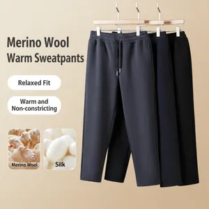 Heren Wol Zijde Mix Thermische Joggingbroek Fleece Gevoerd Verdikt Recht Model Losse Casual Winter Sportbroek
