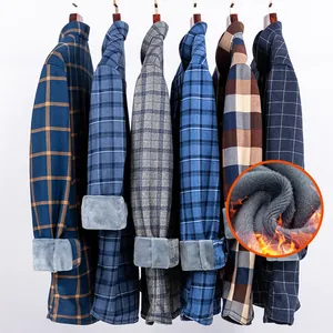 Camicie scozzesi in flanella foderate in pile da uomo per l'autunno e l'inverno, vari colori