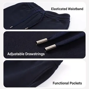 Details van de thermische marineblauwe joggingbroek voor heren met elastische tailleband