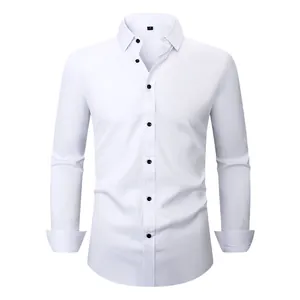 Chemise business blanche classique à manches longues pour hommes en tissu extensible