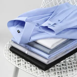 Chemise Habillée Homme Manches Longues Mélange Modal Polyester Sans Repassage Couleur Unie Haut de Travail Formel