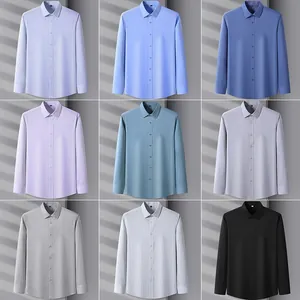 Chemises professionnelles en modal à manches longues pour hommes en neuf couleurs unies