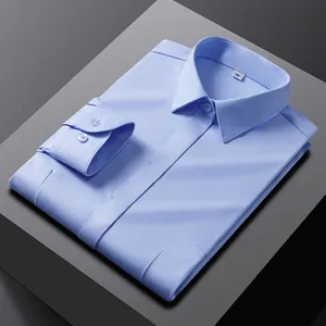Chemise de bureau premium à manches longues pour hommes en tissu modal bleu clair uni