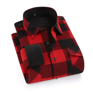 Camicia di flanella a quadri rossi e neri da uomo con calda fodera in pile nero
