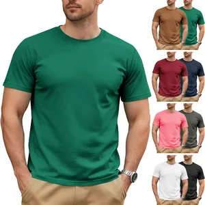 T-shirts pour hommes en coton de qualité à col rond en plusieurs couleurs unies pour l'été