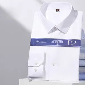 Men Women Unisex Business Formal White Shirt 200 Count Pure Cotton DP Non-Iron Long Sleeve Solid Work Top