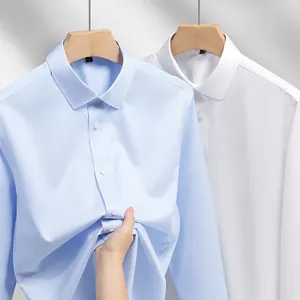 Premium non-iron 100% cotton long-sleeved dress shirts available in light blue and white