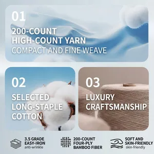 Premium 200-count long-staple cotton fabric details for non-iron business shirts.