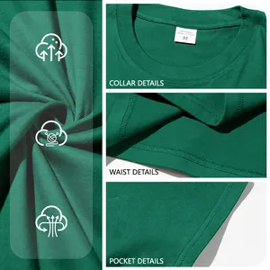 Gros plan détaillé du col, de la taille et des coutures de poche d'un t-shirt en coton