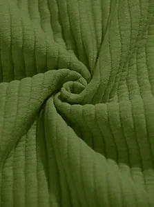 Macro view of olive green ribbed knitted fabric texture for men's fashion sweatshirts