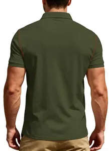 Vue arrière d'un polo à manches courtes vert olive pour homme, coupe athlétique.