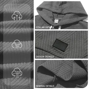 Close-up details of men's knitted hooded vest showing fabric texture and sewing