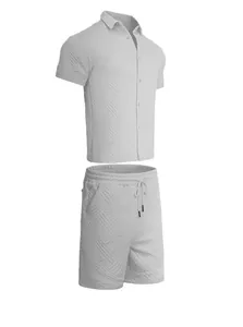 Men's summer 2-piece set featuring textured jacquard pattern shirt and matching shorts