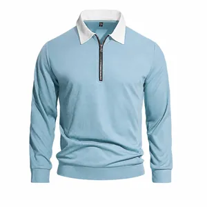 Men's Waffle Knit Quarter Zip Pullover Sweatshirt Long Sleeve Polo Collar Solid Color Casual Outdoor Top