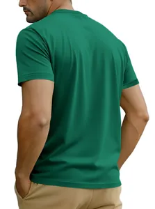 Vue de dos d'un t-shirt homme vert émeraude à col rond et manches courtes en coton