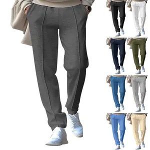 Men's casual straight-leg pants with textured fabric, shown in a variety of solid colors