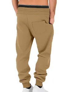 Rückansicht von Herren Jogginghosen in Khaki mit elastischen Bündchen und Tasche