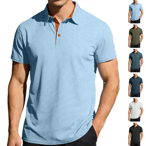 Men's ice-feel short sleeve Polo shirt in multiple colors with textured fabric detail