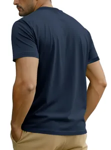 Vue arrière d'un t-shirt homme bleu marine à col rond en coton doux pour l'été
