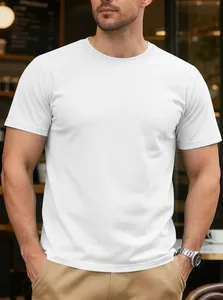 Détail d'un t-shirt blanc haut de gamme pour homme en coton à col rond d'été