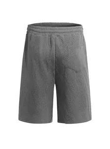 Back view of men's dark grey jacquard knitted textured leisure sports shorts
