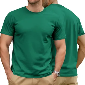 T-shirt premium en coton vert pour homme, vues de face et de dos sur un mannequin