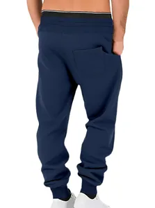 Rückansicht von marineblauen Jogginghosen mit elastischem Bund und Rippbündchen